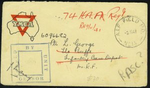 AUSTRALIA UK EGYPT 1941 A.I.F. FIELD POST OFFICE COVER TO M.E.F. MIDDLE EAST FOR