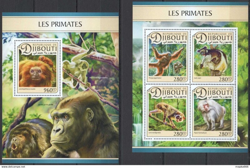 2017 Djibouti Primates Monkeys Fauna Wild Animals #1503-06+Bl593 ** Fd1122