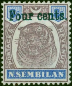 Negri Sembilan 1898 4c on 8c Dull Purple & Ultramarine SG19 Fine MNH