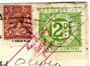 GB KGV Postcard CALEDONIAN Railway Letter Stamp 1918 PORTINCROSS Scotland EP568 