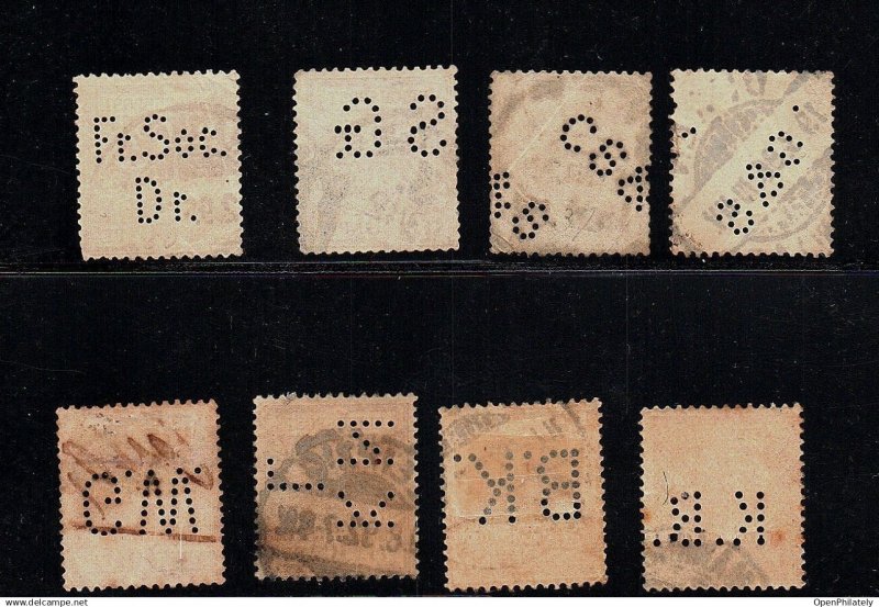 Germany Reich 8 used stamps with perfins Eagles 1880