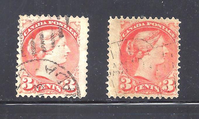 Canada 2 x 3 CENT SMALL QUEEN SCOTT 37 USED (BS12352)