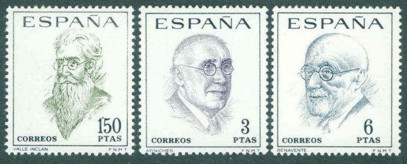 SPAIN Scott 1385-1387 MNH** 1966 Spanish Writers set