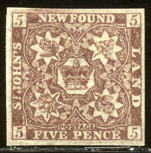 NEWFOUNDLAND #5 Mint - 1857 5p Brown Violet