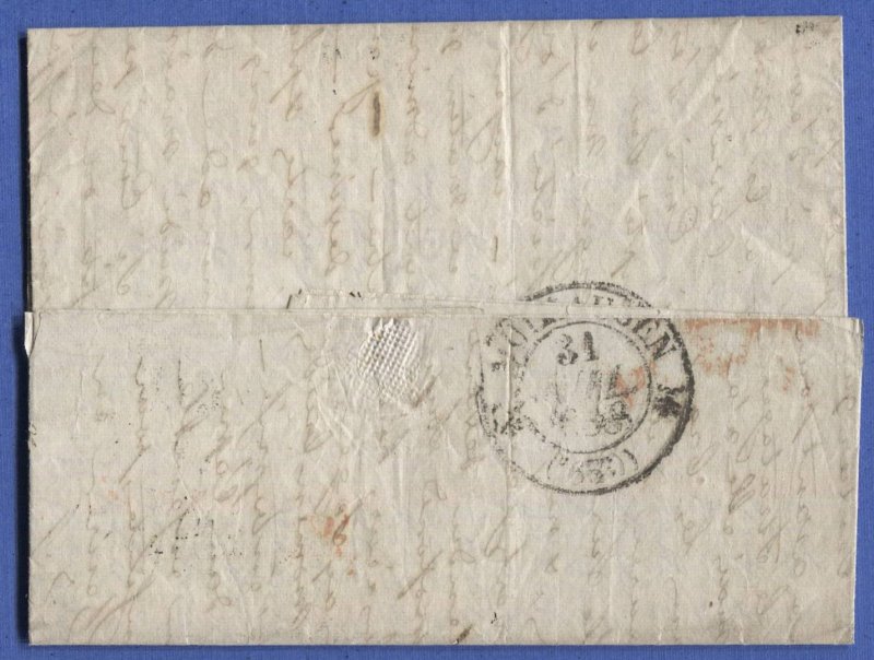 SWITZERLAND 1838 Stampless Cover, Zurich > France, L.Z./8.Kr., Suiss par Belfort