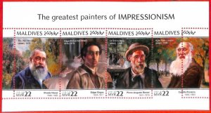 A4081 - MALDIVES - ERROR MISPERF Miniature sheet: 2018 Art, Degas, Monet, Renoir