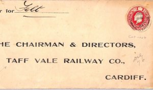 GB WALES Cover TAFF VALE RAILWAY Cardiff KEVII 1d *Cut-Out* 1910 Tender ZR27
