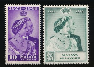 MALAYA SELANGOR 74-75 MINT F-VF LH 1948 SILVER WEDDING KGVI 