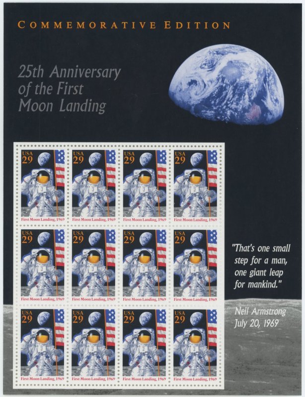 USA 2841 - 25th Anniversary Moon Landing Pane of 12 - XF Mint never hinged