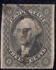 US Stamp Scott #17 USED 12c Washington Black SCV $250