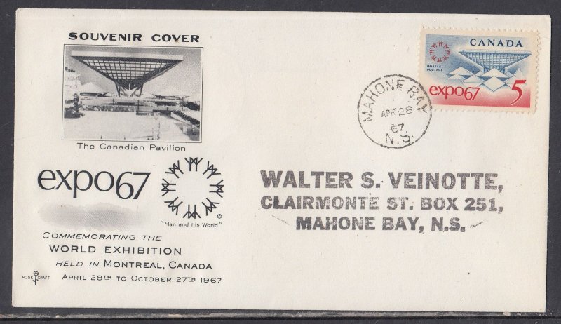 Canada Scott 469 Rose Craft FDC - Expo 67