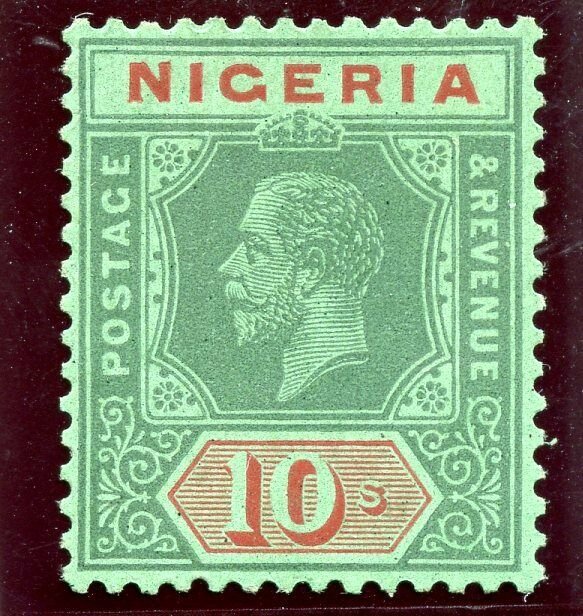 Nigeria 1932 KGV 10s green & red/green (Die I) MLH. SG 29a. Sc 32a.