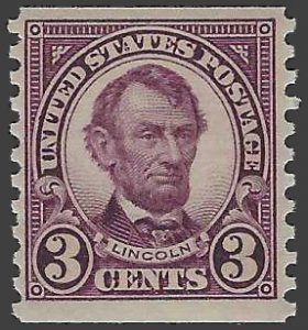 #600 3c Abraham Lincoln Coil Single 1924 Mint NH