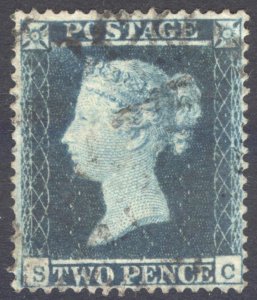 GB 1854 2d Blue Wmk Sml Crn Plate 5 Alph II Pf16 Scott 10b SG 20a VFU Cat $300