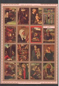 Ajman 1973 - Religious Paintings Mi-2797 B-2812 B - IMPERF MNH Complete Sheetlet