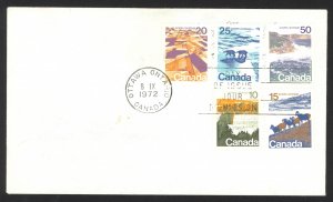 Canada Sc# 594-598 (no cachet) FDC (c) combination 1972 9.8 Scenic Wonderland