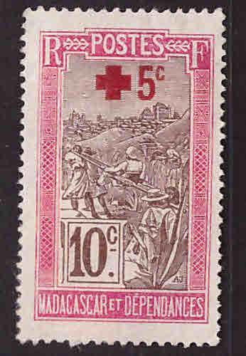 Madagascar Scott B1 MH*  1915 Red Cross Semi-Postal with adhesion in gum