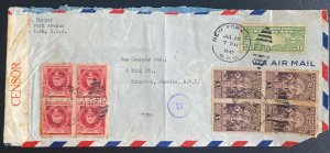 1940 New York USA Censored Airmail Cover To Kingston Jamaica