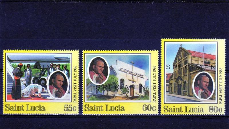 St.Lucia 86 Pope John-Paul II Visit set (3) mnh Specimen 