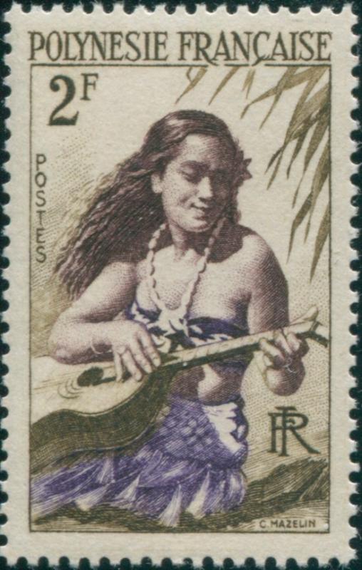 French Polynesia 1958 Sc#185,SG4 2f Girl playing Guitar MNH