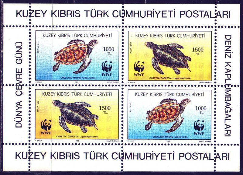 Turkish Cyprus. 1992. bl11. Sea turtles. MNH.