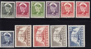 Greenland Scott #'s 28 - 38 set VF never hinged nice color scv $ 132 ! see pic !