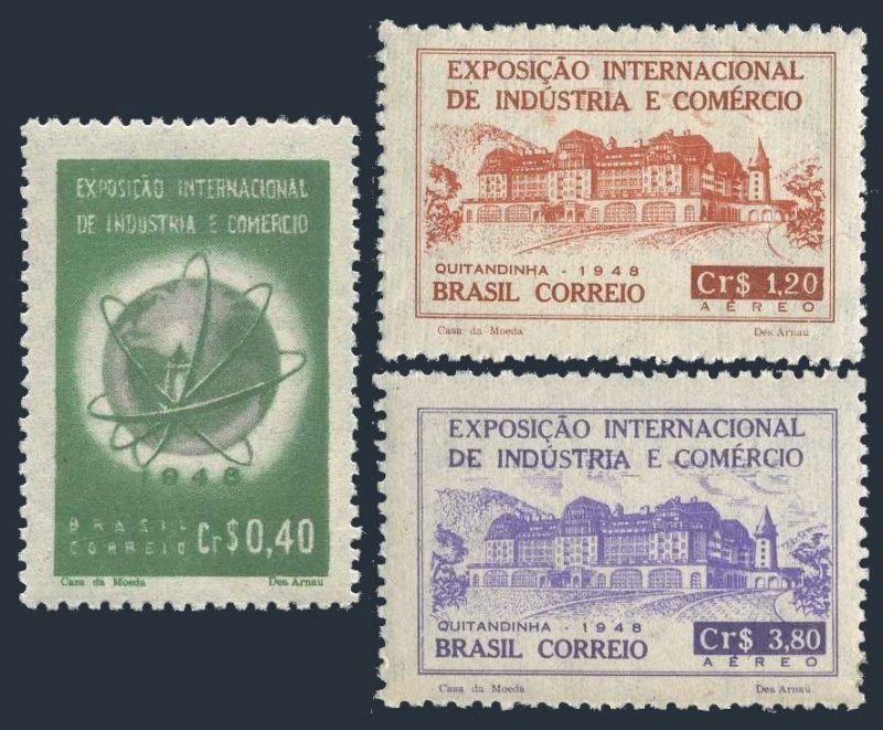 Brazil 680,C68-C69 bl./4,MNH. EXPO of Industry & Commerce,Petropolis,1948.Hotel.