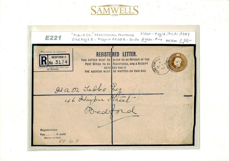 GB RP60H PROVISIONAL Registered Stationery *Ford End Rd Bedford* 1947 Cover E221 