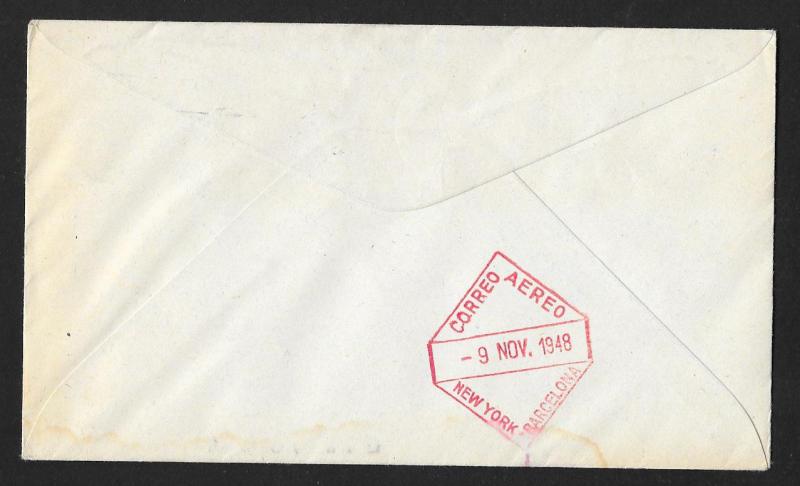 UNITED STATES First Flight Cover 1948 New York to Barcelona