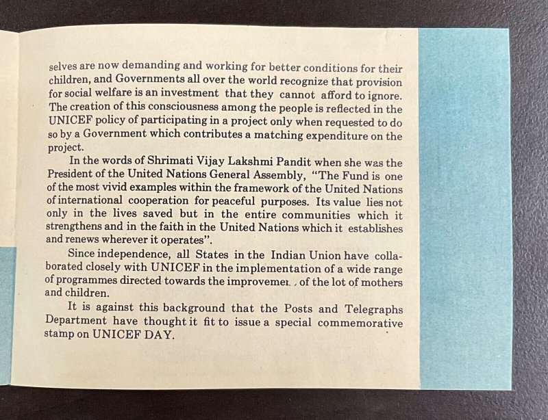 INDIA 1960 UNICEF DAY FOLDER  fdc stamps