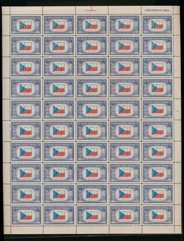 UNITED STATES (US) 910 5c CZECHOSLOVAKIA MINT NH SHEET OF 50 