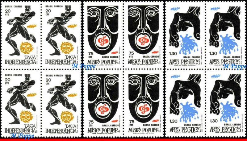 1230-32 BRAZIL 1972 FOLK ART, FOOTBALL SOCCER, MUSIC, ARTS MI# 1324-26 BLOCK MNH