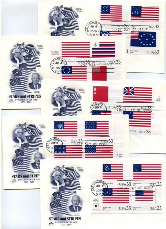 3403 Stars & Stripes on 5 ArtCraft, (block of 4),  FDCs