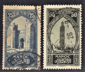 FRENCH MOROCCO SCOTT #62,67 USED 25c,50c 1917