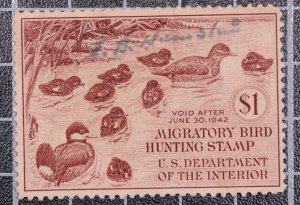 Scott RW8 - 1941 $1.00 Duck Stamp - Used - Nice Stamp - SCV - $50.00 