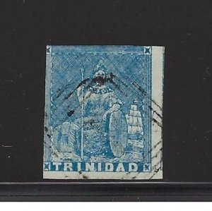 TRINIDAD #10, SG#14 USED, POOR EXAMPLE- ROYAL PHILATELIC SOCIETY CERT.