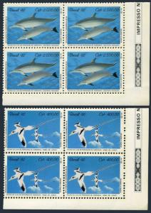 Brazil 2352-2353 blocks/4,MNH.Mi 2455-2456. UNCED 1992.Tropic-birds,Dolphins