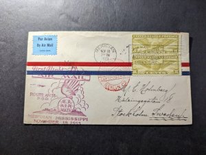 1933 USA Airmail First Flight Cover AM33 FFC Meridian MS to Stockholm Sweden