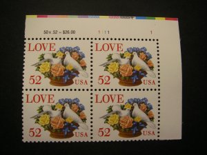 Scott 2815, 52c Love Birds, PB4 #1111 1 UR, MNH Beauty