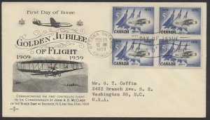 1959 #383 Silver Dart 1st Flight FDC Block Rosecraft Cachet Ottawa Toning