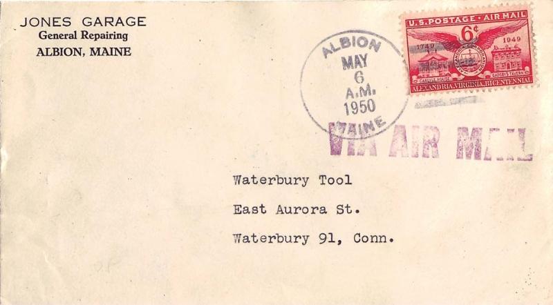 United States Maine Albion 1950 4f-bar  6c Alexandria Bicentennial Airmail  C...