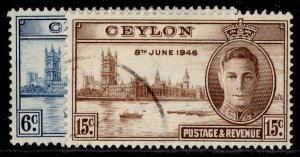 CEYLON GVI SG400-401, 1946 VICTORY set, FINE USED.