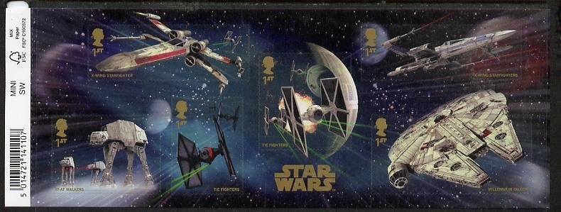 Great Britain 2015 Star Wars self adhesive m/sheet contai...