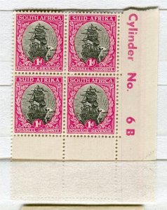 SOUTH AFRICA; 1940s-50s early Pictorial 1d. POSITIONAL MINT MARGIN BLOCK