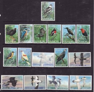 Samoa-Sc#725-40- id9-unused NH set-Birds-1988-9-