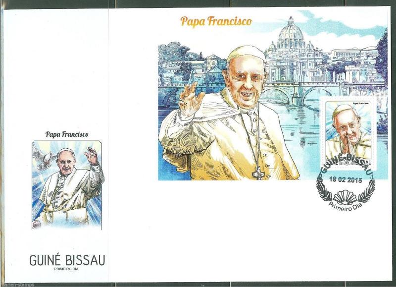 GUINEA BISSAU  2015  POPE FRANCIS SOUVENIR SHEET FIRST DAY COVER