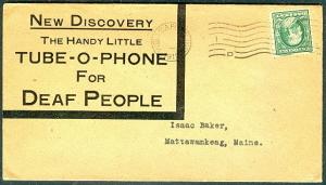 1912, ‘TUBE-O-PHONE FOR DEAF PEOPLE”  New Discovery advertising cover