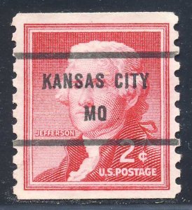 Kansas City MO, 1055-81 Bureau Precancel, 2¢ coil Jefferson