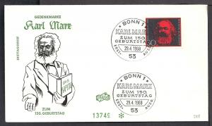 Germany 985 Karl Marx 1968 U/A FDC 