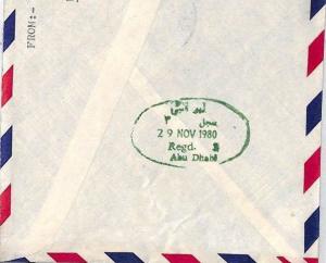 Gulf States Cover UAE 1980 *Abu Dhabi* GREEN OVAL REGISTERED DS Air Mail CA457